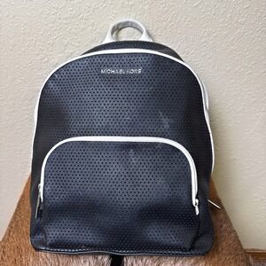 Michael Kors $428 Lacey Sport Perforated Leather Backpack Black White Minimalist